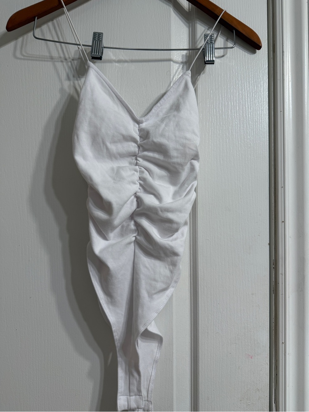 Zara White Ruched Spaghetti Strap Bodysuit